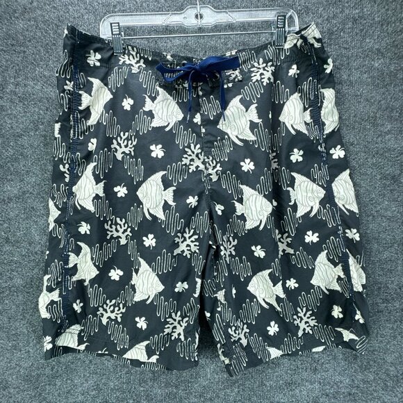 Reyn Spooner‎ Board Shorts Mens 36 Gray 10" Inseam Fish All Over Print Pockets - Picture 1 of 13